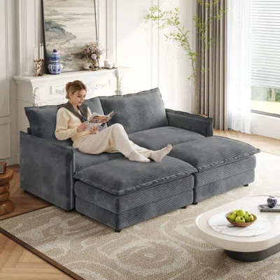 Streamdale Furniture Streamdale Corduroy 2-seater Sofa With Footrests & Cushions