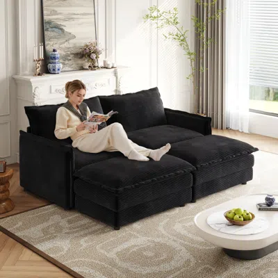 Streamdale Furniture Streamdale Corduroy 2-seater Sofa With Footrests & Cushions