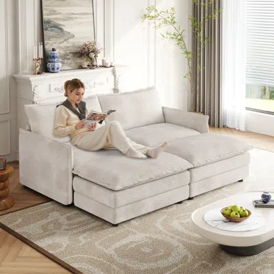 Streamdale Furniture Streamdale Corduroy 2-seater Sofa With Footrests & Cushions