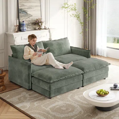 Streamdale Furniture Streamdale Corduroy 2-seater Sofa With Footrests & Cushions