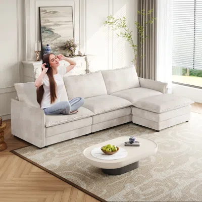 Streamdale Furniture Streamdale Corduroy 3-seater Cloud Couch With Footrest & Cushions