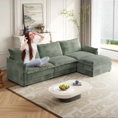 Streamdale Furniture Streamdale Corduroy 3-seater Cloud Couch With Footrest & Cushions