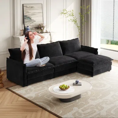 Streamdale Furniture Streamdale Corduroy 3-seater Cloud Couch With Footrest & Cushions