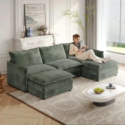 Streamdale Furniture Streamdale Corduroy 3-seater Cloud Couch With Footrests & Cushions