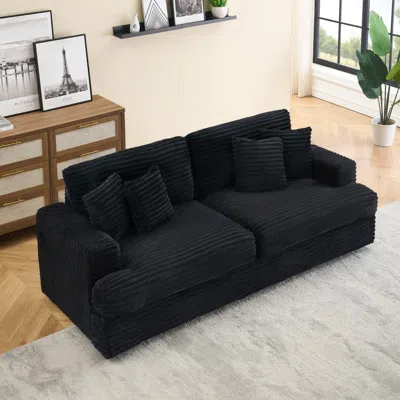 Streamdale Furniture Streamdale Corduroy 3-seater Sofa W/ 4 Pillows - Black