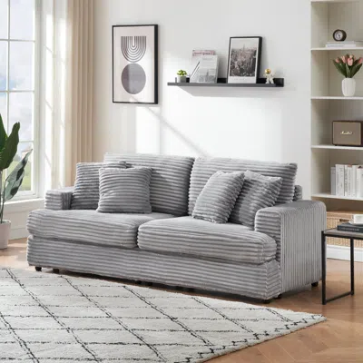 Streamdale Furniture Streamdale Corduroy 3-seater Sofa W/ 4 Pillows - Gray