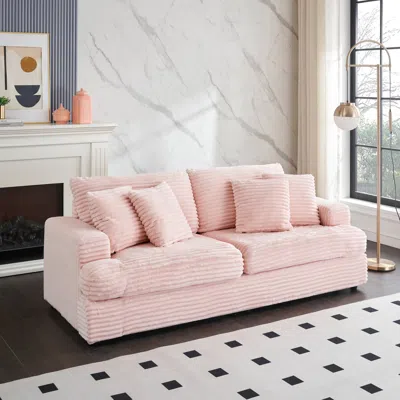Streamdale Furniture Streamdale Corduroy 3-seater Sofa With 4 Pillows - Pink