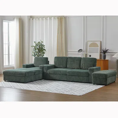 Streamdale Furniture Streamdale Corduroy 3-seater Sofa With Cup Holders For Living Room