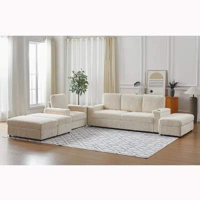 Streamdale Furniture Streamdale Corduroy 3-seater Sofa With Cup Holders For Living Room