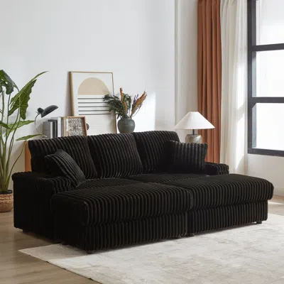 Streamdale Furniture Streamdale Corduroy 3-seater Sofa With Storage And Accessories