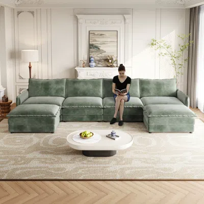 Streamdale Furniture Streamdale Corduroy 4-seater Cloud Couch With Footrests & Cushions