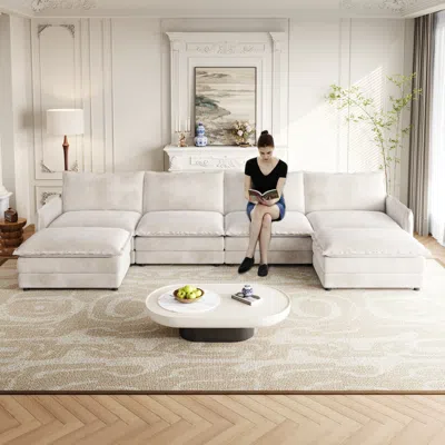 Streamdale Furniture Streamdale Corduroy 4-seater Cloud Couch With Footrests & Cushions