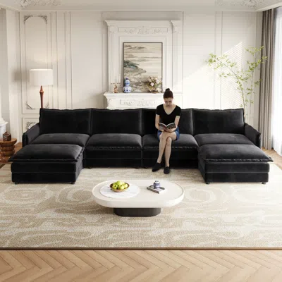 Streamdale Furniture Streamdale Corduroy 4-seater Cloud Couch With Footrests & Cushions