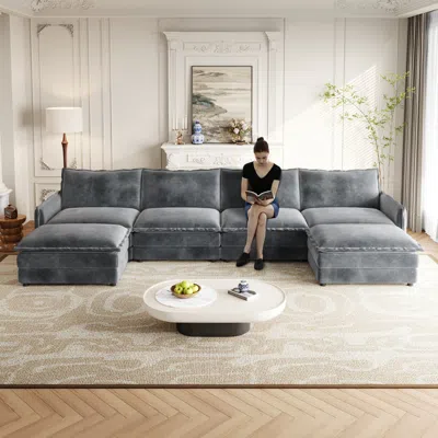 Streamdale Furniture Streamdale Corduroy 4-seater Cloud Couch With Footrests & Cushions