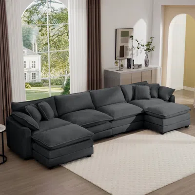Streamdale Furniture Streamdale Corduroy 4-seater Sofa With 3 Footstools & Pillows