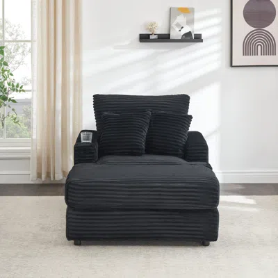 Streamdale Furniture Streamdale Corduroy Armchair & Ottoman Set With Cup Holder