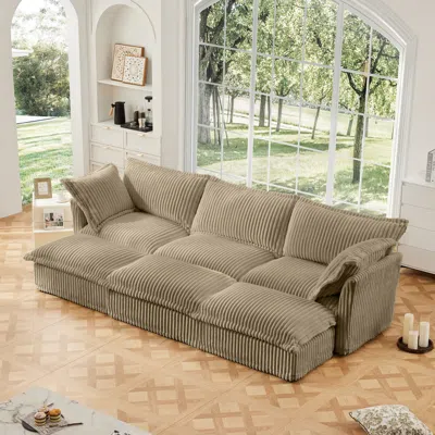 Streamdale Furniture Streamdale Corduroy Camel 3-seat Sofa With Ottomans