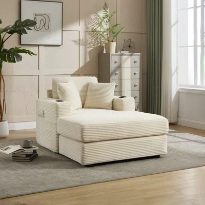 Streamdale Furniture Streamdale Corduroy Chaise Lounge Sofa, Detachable Cushions, 3 Colours