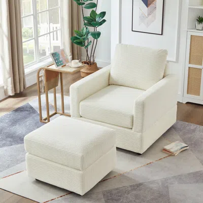 Streamdale Furniture Streamdale Corduroy Chaise Lounge With Ottoman For Living Room