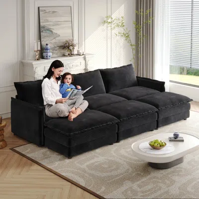 Streamdale Furniture Streamdale Corduroy Cloud Sofa With Footrests & Cushions