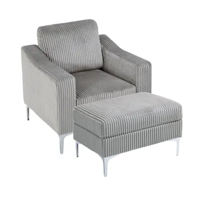 Streamdale Furniture Streamdale Corduroy Convertible Sectional Sofa With Ottoman - Gray