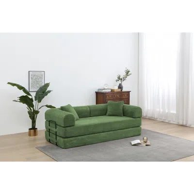 Streamdale Furniture Streamdale Corduroy Convertible Sleeper Sofa Bed - Olive Green