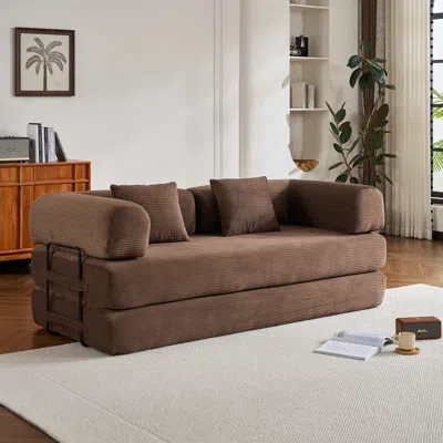 Streamdale Furniture Streamdale Corduroy Convertible Sleeper Sofa Bed With Pillow (brown)