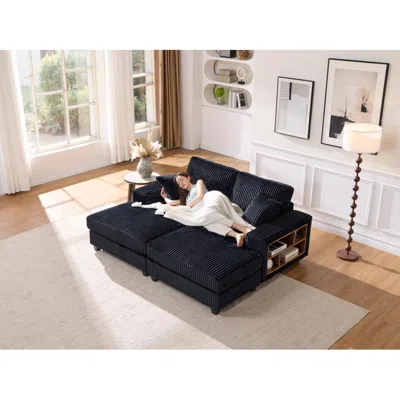 Streamdale Furniture Streamdale Corduroy Convertible Sofa Bed - Black In Blue