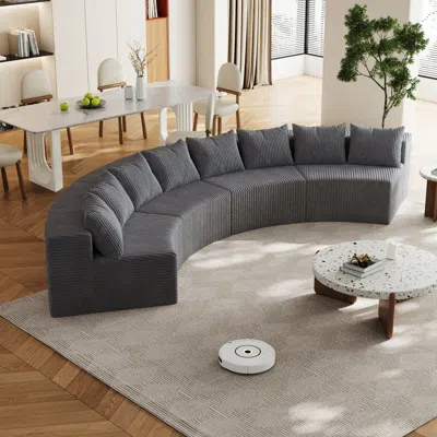 Streamdale Furniture Streamdale Corduroy Curved Sectional Sofa With 8 Pillows (4 Modules)