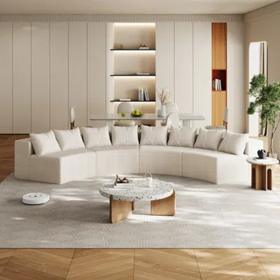 Streamdale Furniture Streamdale Corduroy Curved Sectional Sofa With 8 Pillows (4 Modules) In Multi