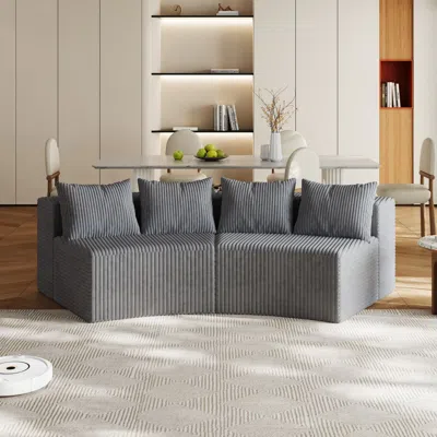 Streamdale Furniture Streamdale Corduroy Curved Sectional Sofa With Pillows