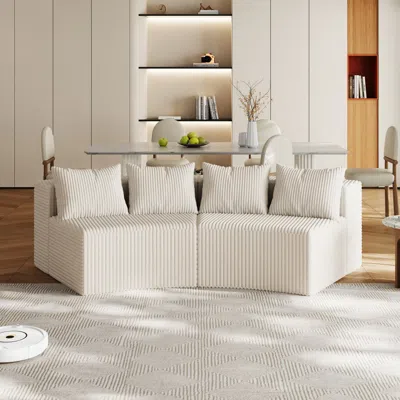 Streamdale Furniture Streamdale Corduroy Curved Sectional Sofa With Pillows