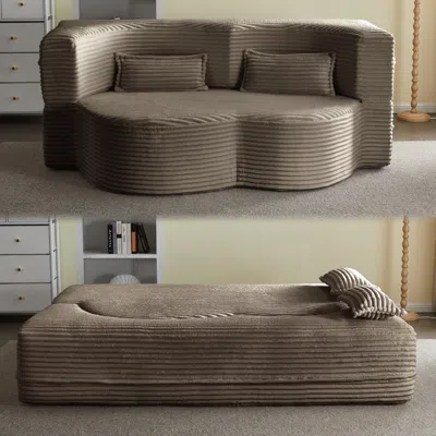 Streamdale Furniture Streamdale Corduroy Foam Sleeper Sofa Bed With Pillows In Brown