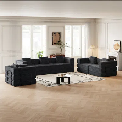 Streamdale Furniture Streamdale Corduroy Folding Sofa Bed With Storage & Cushions In Black