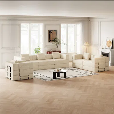 Streamdale Furniture Streamdale Corduroy Folding Sofa Bed With Storage & Cushions In White