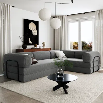 Streamdale Furniture Streamdale Corduroy L-shaped Modular Sofa Bed In Gray