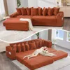 Streamdale Furniture Streamdale Corduroy L-shaped Sectional Sofa Bed W/ Footstool, Pillows & Cup Holders - Orange In Brown