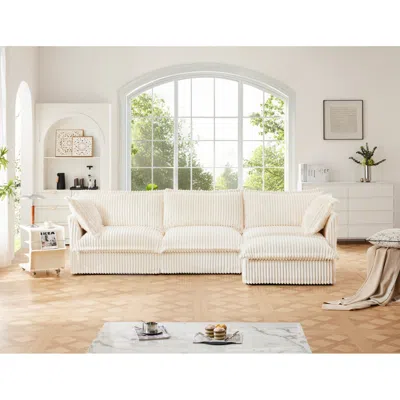 Streamdale Furniture Streamdale Corduroy L-shaped Sectional Sofa With Ottoman & Pillows
