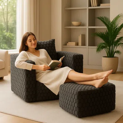 Streamdale Furniture Streamdale Corduroy Lounge Sofa - No Assembly, Modern Compressed Design In Brown