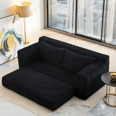 Streamdale Furniture Streamdale Corduroy Loveseat Sofa - Memory Foam, Steel Frame, Convertible - Black