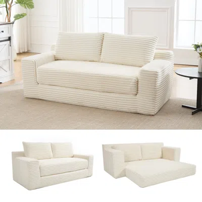 Streamdale Furniture Streamdale Corduroy Loveseat Sofa Bed - Memory Foam, No Assembly - Beige In White
