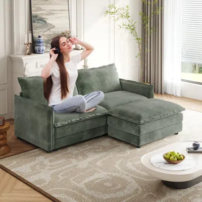 Streamdale Furniture Streamdale Corduroy Loveseat Sofa With Ottoman & 2 Cushions
