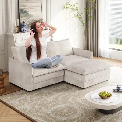 Streamdale Furniture Streamdale Corduroy Loveseat Sofa With Ottoman & 2 Cushions