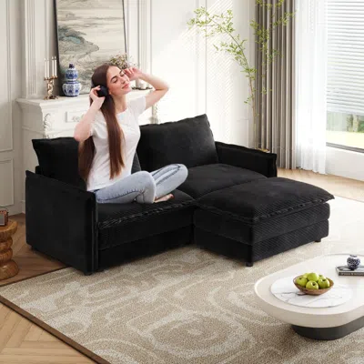 Streamdale Furniture Streamdale Corduroy Loveseat Sofa With Ottoman & 2 Cushions