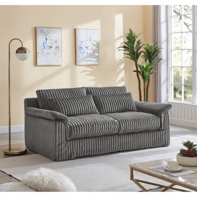 Streamdale Furniture Streamdale Corduroy Loveseat Sofa With Pillow Top Arms & 2 Accent Pillows