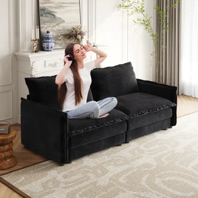 Streamdale Furniture Streamdale Corduroy Loveseat Sofa With Pillows