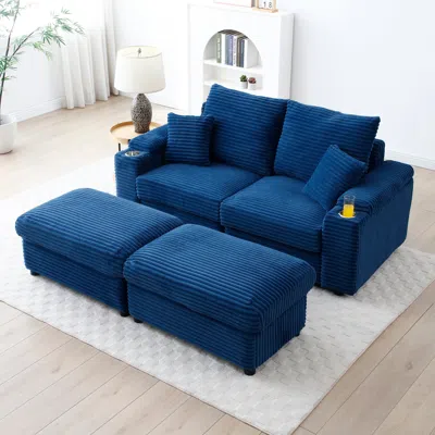 Streamdale Furniture Streamdale Corduroy Loveseat With Ottomans, Comfy Deep Sofa, 5 Colors