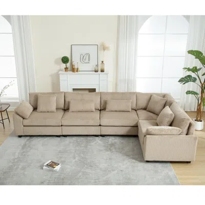 Streamdale Furniture Streamdale Corduroy Modular Sofa, 5-seat, Brown