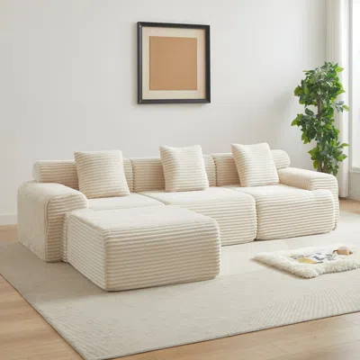 Streamdale Furniture Streamdale Corduroy Modular Sofa With 4 Configurable Modules & 3 Pillows