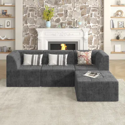 Streamdale Furniture Streamdale Corduroy Modular Sofa With Sleeper
